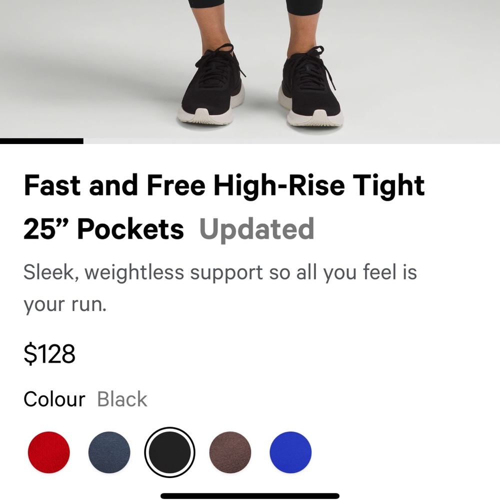 Fast and Freed black Lululemon 25” leggings.